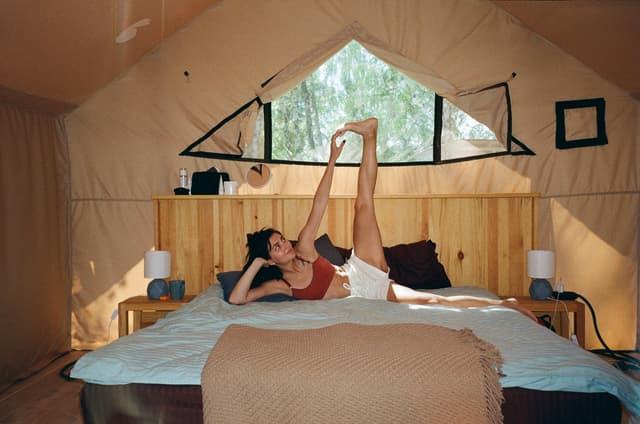 City-based camp with skyline view