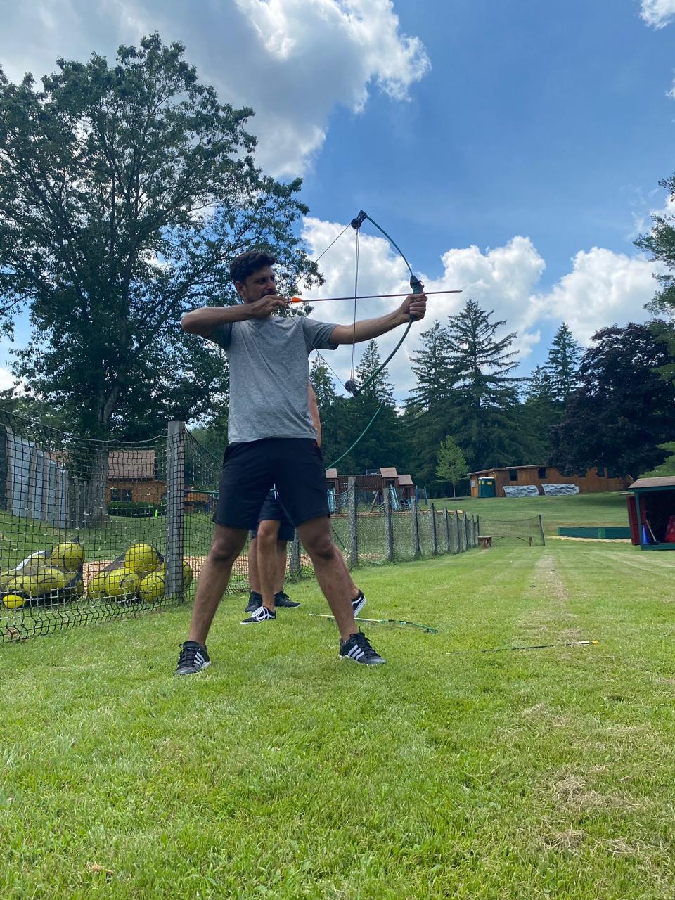 Archery lesson at camp